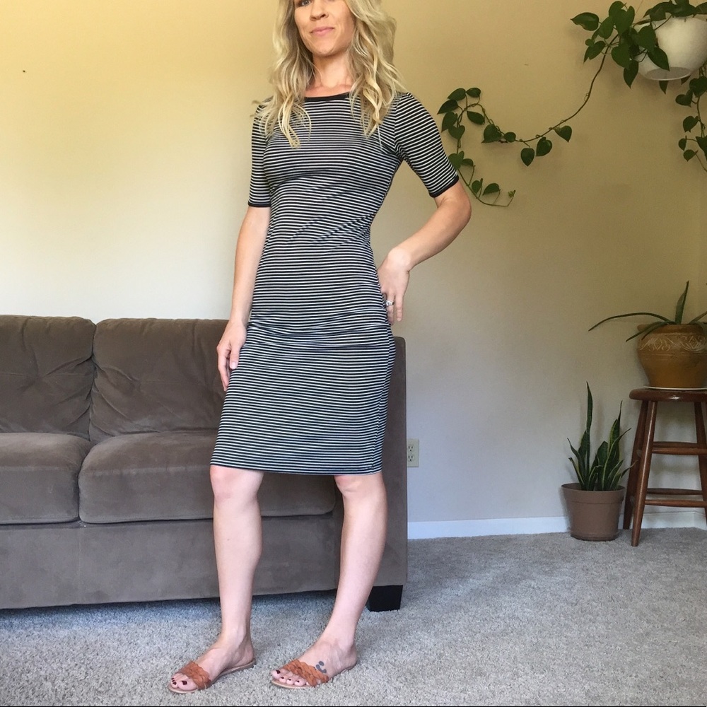 NEW Black white striped body con dress knee length